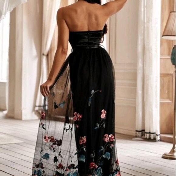 BLACK GLAMOROUS FLORAL EMBROIDERED MAXI PREMIUM QUALITY AND BRAND - Picture 3 of 9